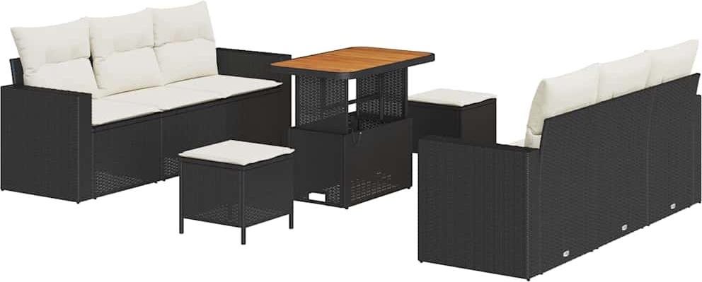 Garten-Sofa-Set 9 pcs Schwarz Poly-Rattan