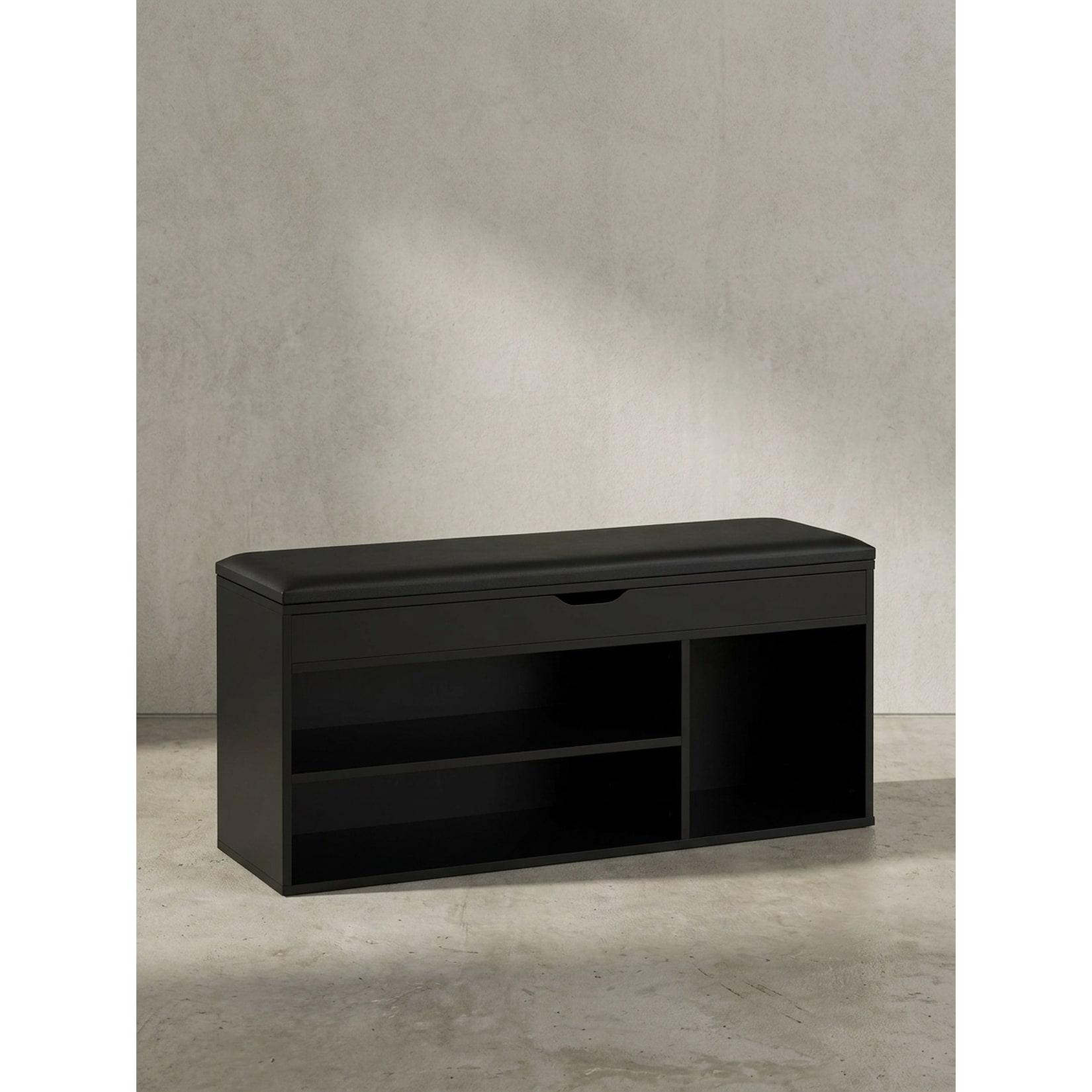 Schuhbank – Kunstleder/Holz, 104x51x32 cm, Schwarz, mit Stauraum