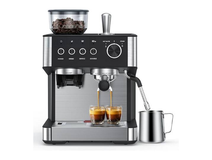 COWSAR Espressomaschine mit Mahlwerk & Milchaufschäumer – 15 Bar Pumpendruck, 30 Mahlgrade, Schnellaufheizung, 2,5L Wassertank, Für Espresso, Cappuccino