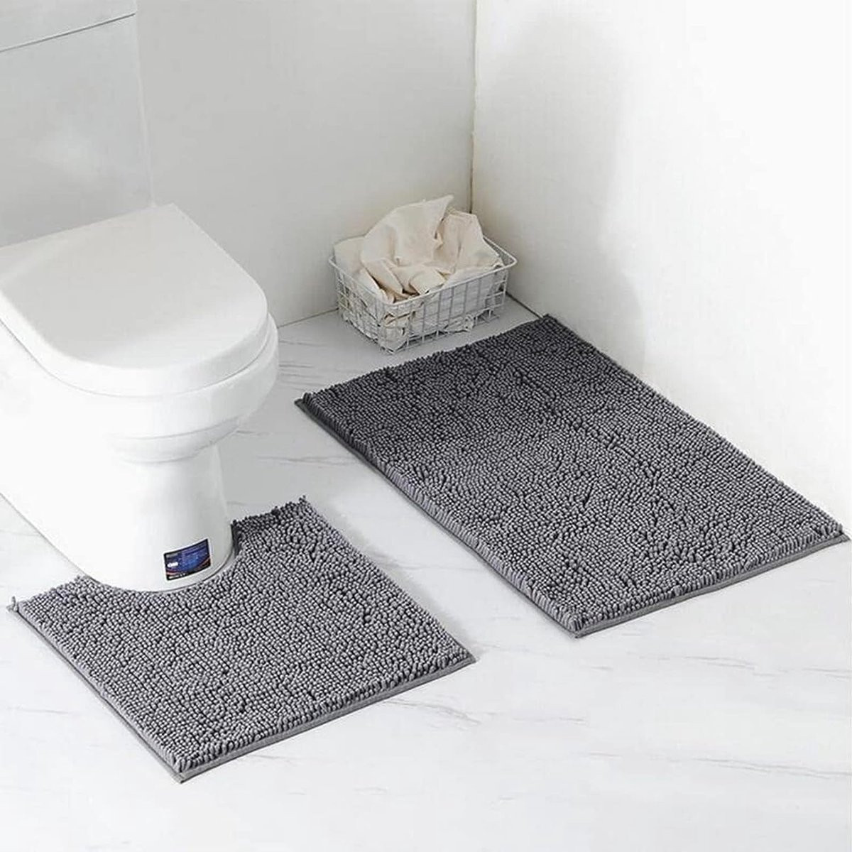 2-delige antislip badmat set, waterabsorberend, grijs