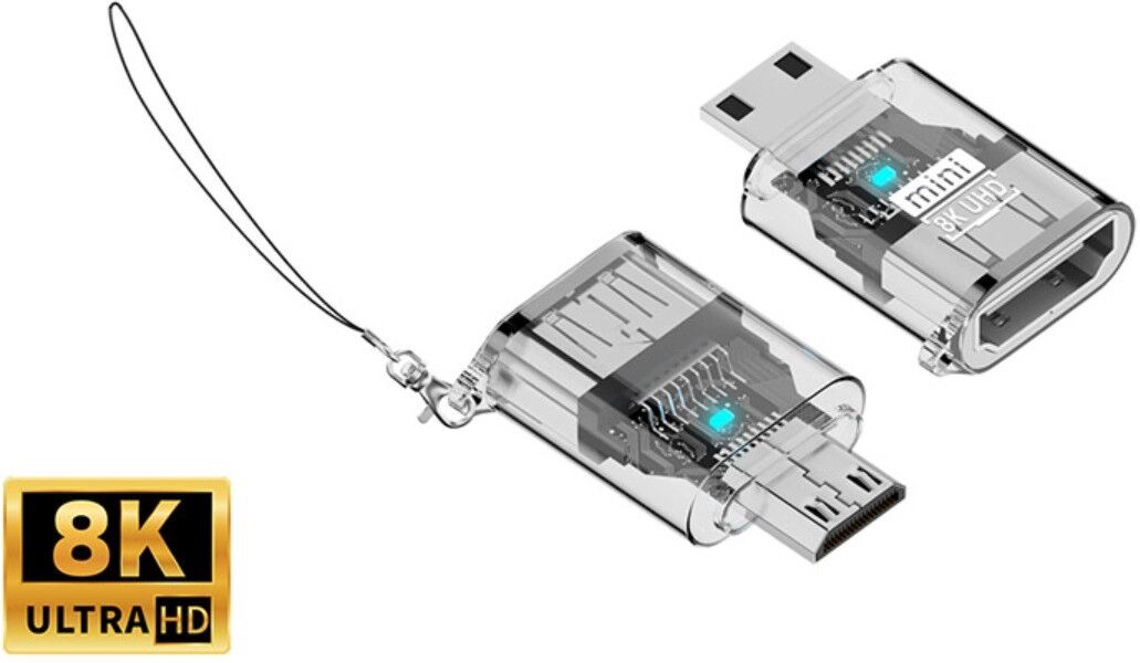 INF USB-C auf HDTV-Buchse Adapter (2er-Pack) – 8K@60Hz HDMI 2.1 mit HDR 12-bit, PC-Gehäuse Transparent