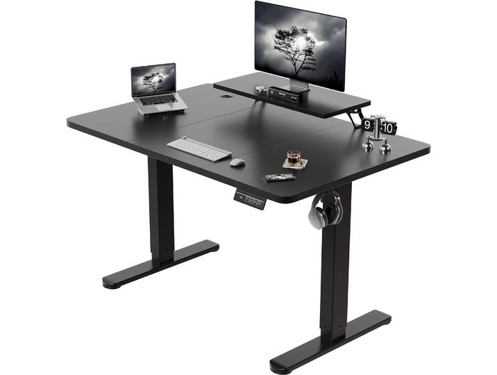 Devoko Bureau Assis-debout Électrique 140x60 Cm\, Hauteur Réglable 73-118 Cm\, 2 Positions Mémoire\, Étagère De Rangement\, Noir