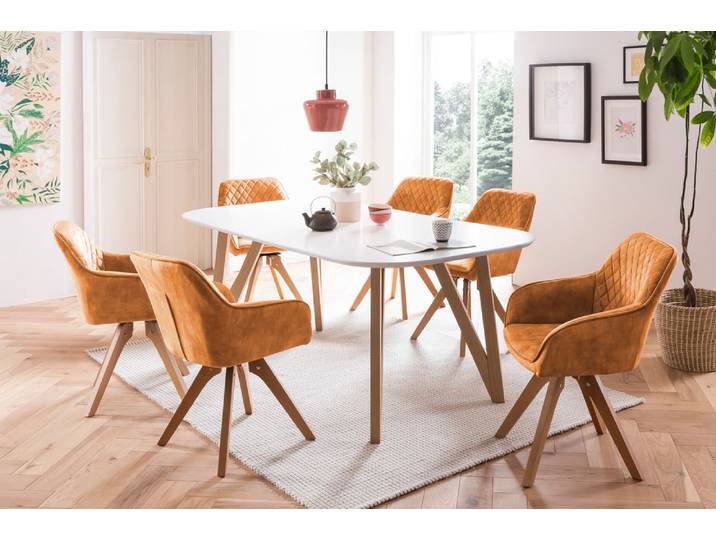 Essgruppe, Massivholz Eiche & Weiß, 160×90 cm, 5-teilig, Skandinavisch Modern, SalesFever