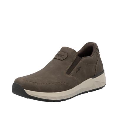 Slipper RIEKER, Herren, Gr. 43, Textil, braun, Lederimitat, unifarben, Schuhe Slipper, Schlupfschuh, Halbschuh, Slip-on Sneaker mit Ziernähte