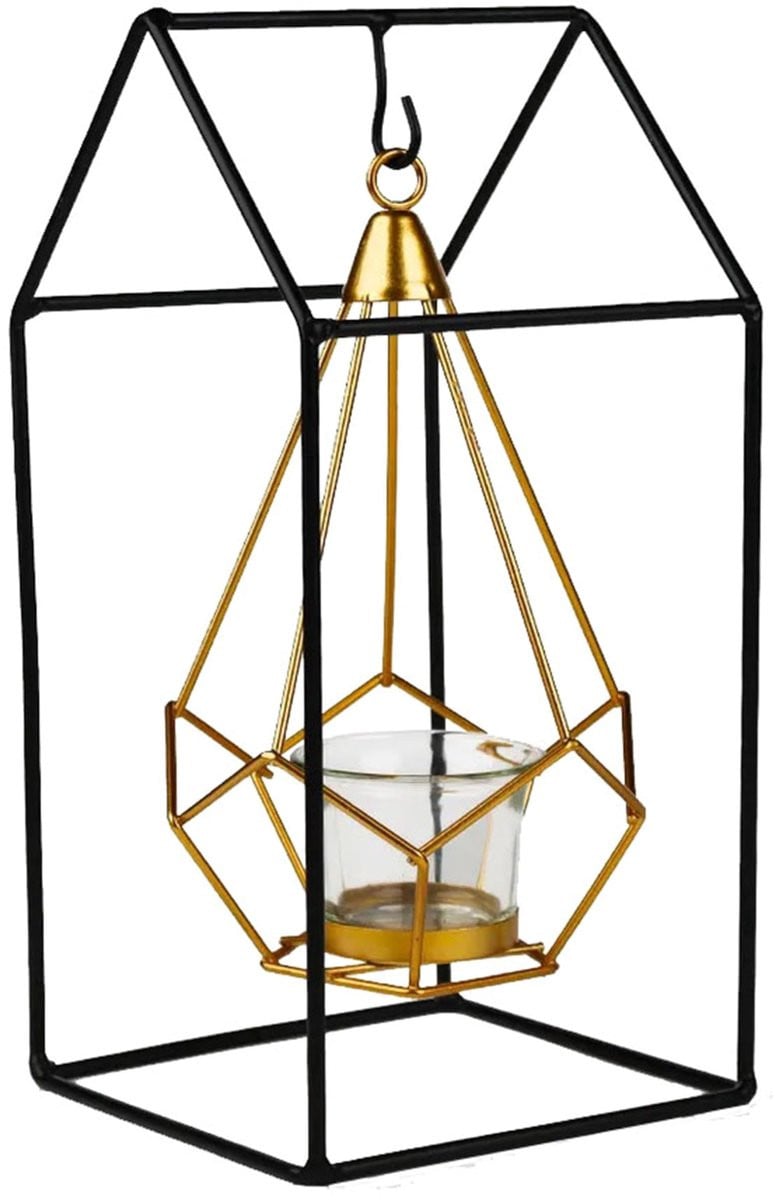 Dailygoods Theelichthouder zwart/goud van metaal