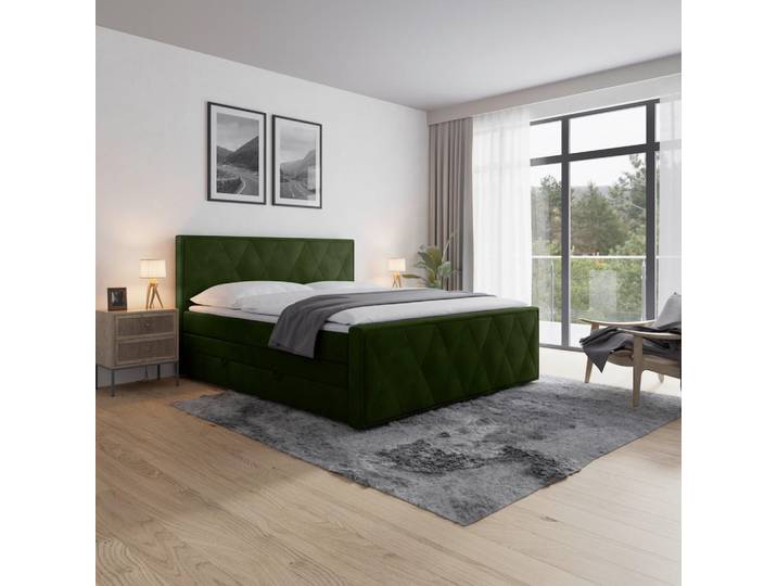 Boxspringbett, Grün, 180x200 cm, Textil, Bettkasten, Modern, MID.YOU