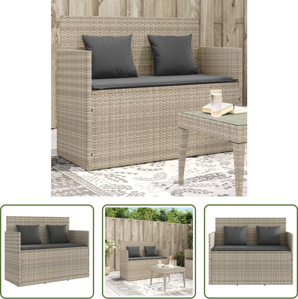 De Living Store tuinbank met kussen, lichtgrijs, van polyrotan