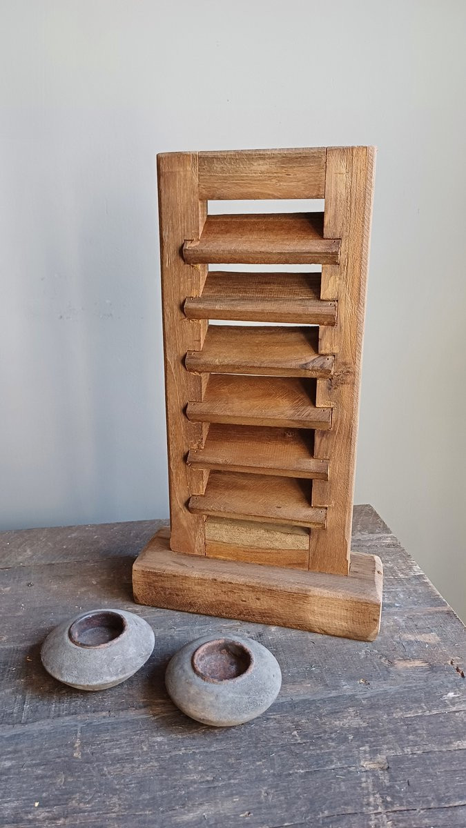 Robuust teakhouten louvre luikje met voet, 40 cm, landelijke stijl