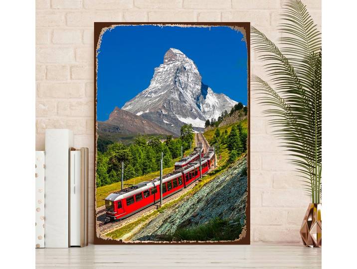 Metallbild QUEENCE Matterhorn Express , blau (farbe bild(er): blau), B:20cm H:30cm, Metall, Stahl, Bilder, Metallbild, Stahlschilder
