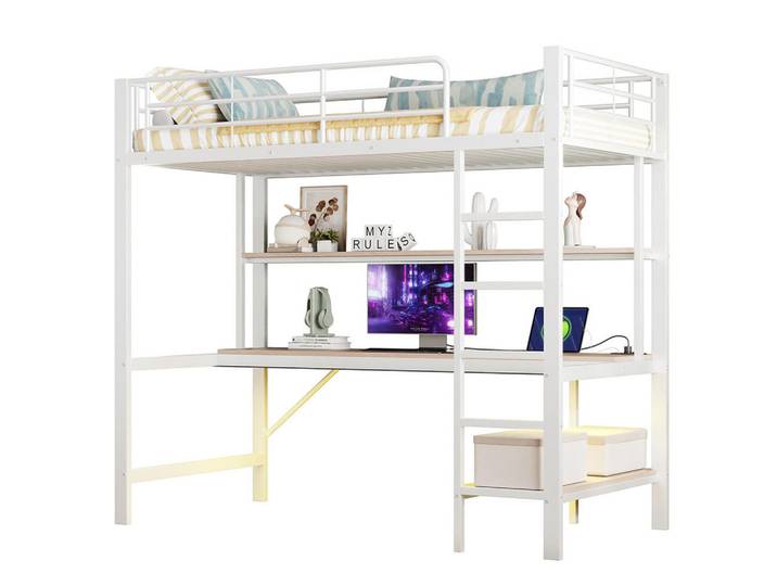 Komhtom Hochbett 90x200cm mit usb und Steckdose, Metall, Weiß, Mode, 90x200 cm, Babymöbel & Kindermöbel, Kinderzimmer & Jugendzimmer, Kinderbetten, Hochbetten