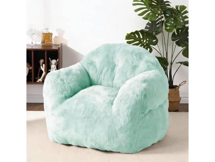GarveeMore Riesiger Bohnensack-Sessel Für Erwachsene Mit Armlehnen, Weichem Kunst-Kaninchenfell, Hochdichter Schaumstoff – Für Wohnzimmer, Schlafzimmer & WG