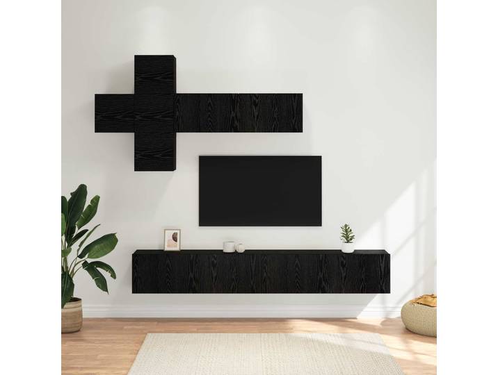 vidaXL TV-Schrankset Wandmontiert 7 pcs Schwarze Eiche Holzwerkstoff