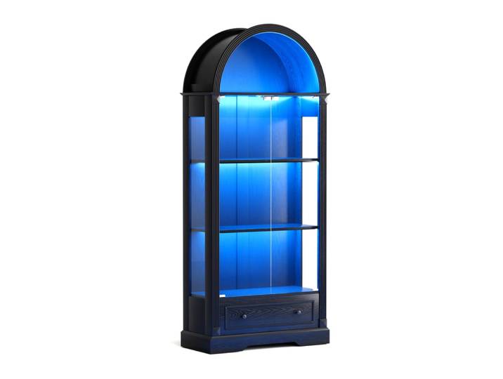 Vitrine 80x35x180 cm avec éclairage led et porte en verre, noir