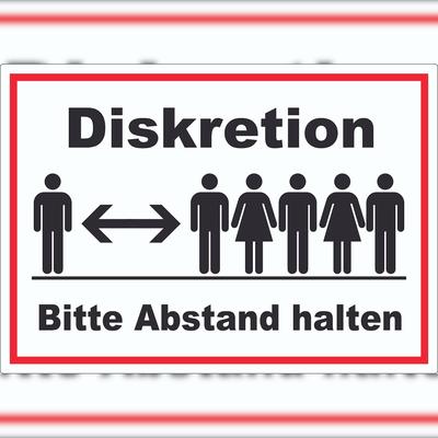 HB-Druck Diskretion Bitte Abstand halten Aufkleber Rücksichtnahme A8 (52x74mm)