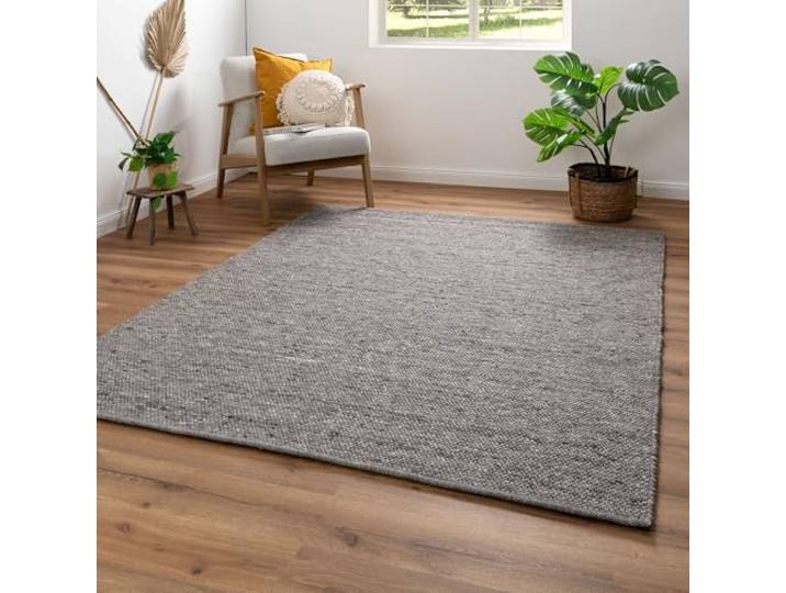 Steffensmeier Handwebteppich Benin aus 100% Schurwolle in Grau, mit Fusselstopp, Größe: 300x390 cm