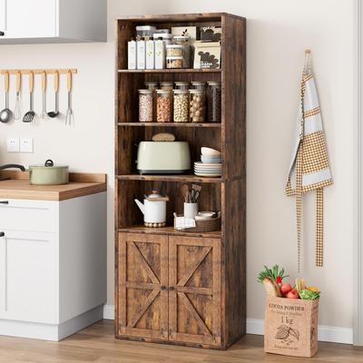 Garvee Bookcase with Doors Industrial Bookshelf 11.8in Depth Display Storage Shelves 71.4in Tall
