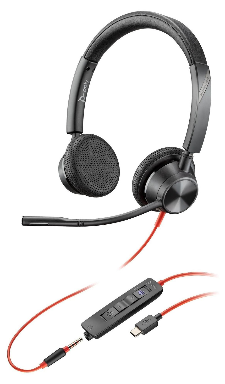 Poly Blackwire 3325-M Microsoft Teams gecertificeerde USB-C 3,5 mm stereo headset zwart