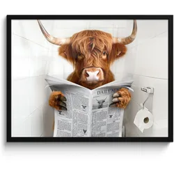 POSTER MIT RAHMEN Schottischer Highlander - Tier - Zeitung - Toilette 80x60 cm