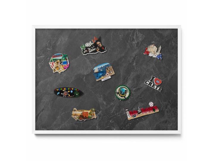 MAGNETTAFEL 70x50 cm weißer Rahmen – Dunkle Steinstruktur