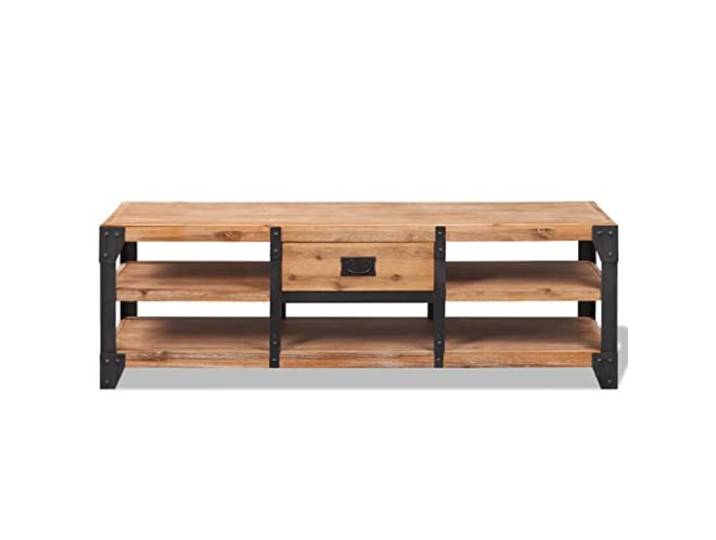 KGHERMDF TV-Schrank Massivholz Akazie 140x40x45 cm Mit Stahlrahmen, Stauraum für DVD-Player und Spielkonsolen, Industriestil, einfacher Aufbau