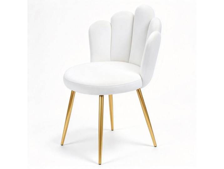 Chaise de Bureau en Velours avec Dossier Chaise à pétales avec Pieds Dorés pour Maquillage ou Bureau Blanc