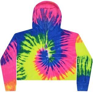 Tie-Dye CD8333 Women's Crop Hoodie in Neon Rainbow size Small   Cotton/Polyester Blend 8333