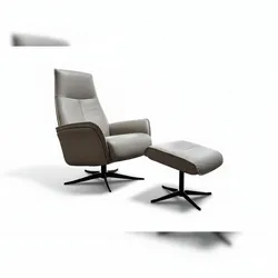 KAWOLA Relaxsessel JOSIANE Drehsessel Leder grau mit Hocker