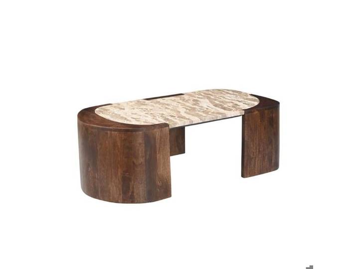 Table basse ovale en bois de manguier et marbre Agnès
