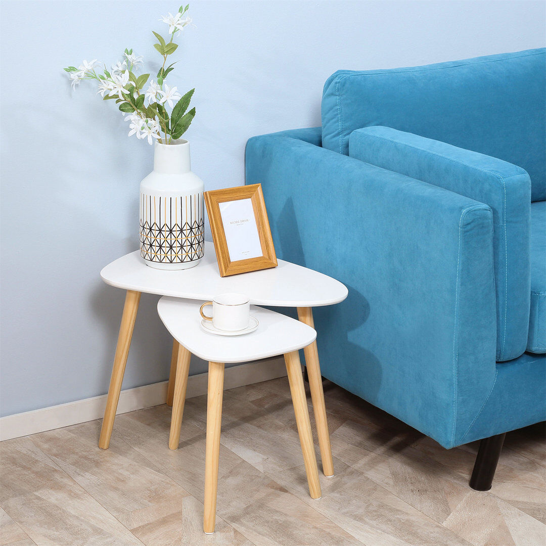 Norden Home Arete Triangular Nesting Side Tables White 45cm H X 59cm W X 39cm D