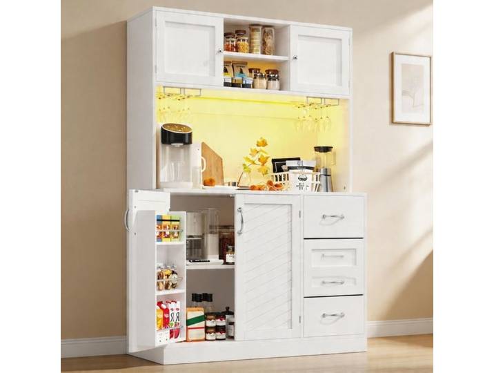 Buffet haut - N620P394122W - 120x40x188 cm - Bande LED pilotable - Système anti-bascule