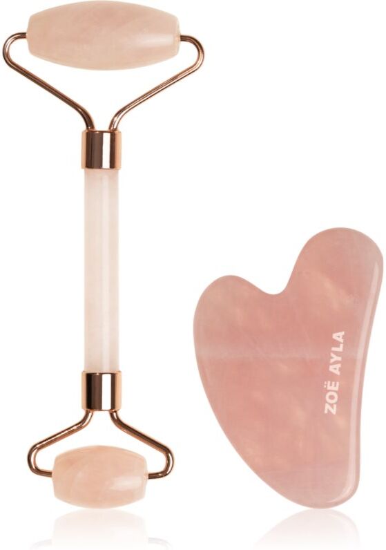 Zoë Ayla Rose Quartz Facial Roller And Gua Sha Tool gift set for the face