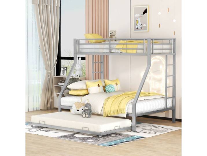 Lit superposé métal argent 90×200 lit bas 140×200 lit tiroir échelles deux‑côtés chambre enfants adolescents