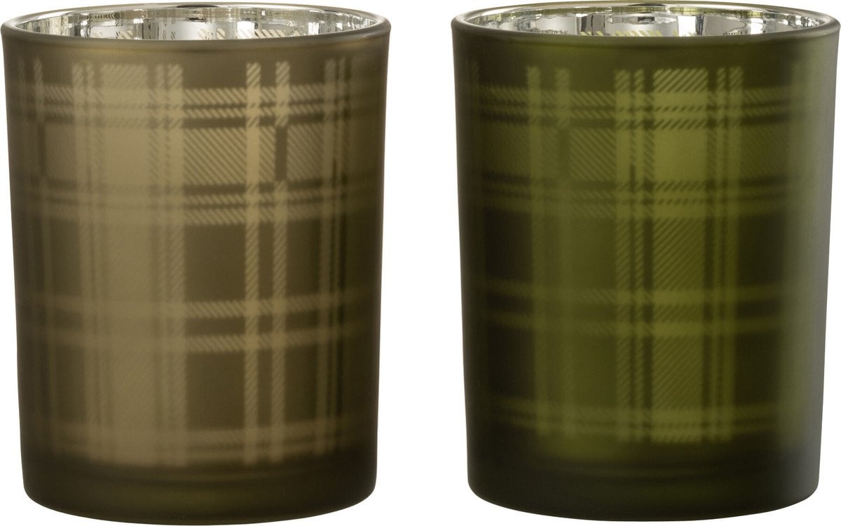 J-Line Windlicht Rechthoekig Glas Groen Medium 2 stuks