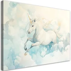 WANDBILD für kinderzimmer einhorn in blauen wolken