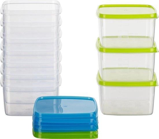 Set van 10 BPA-vrije ronde plastic bakjes met afsluitbare deksels, groen en blauw