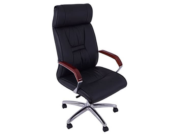 Vintage Line Bürosessel Denver Holzarmlehnen Echtleder schwarz Büro Stuhl Drehstuhl