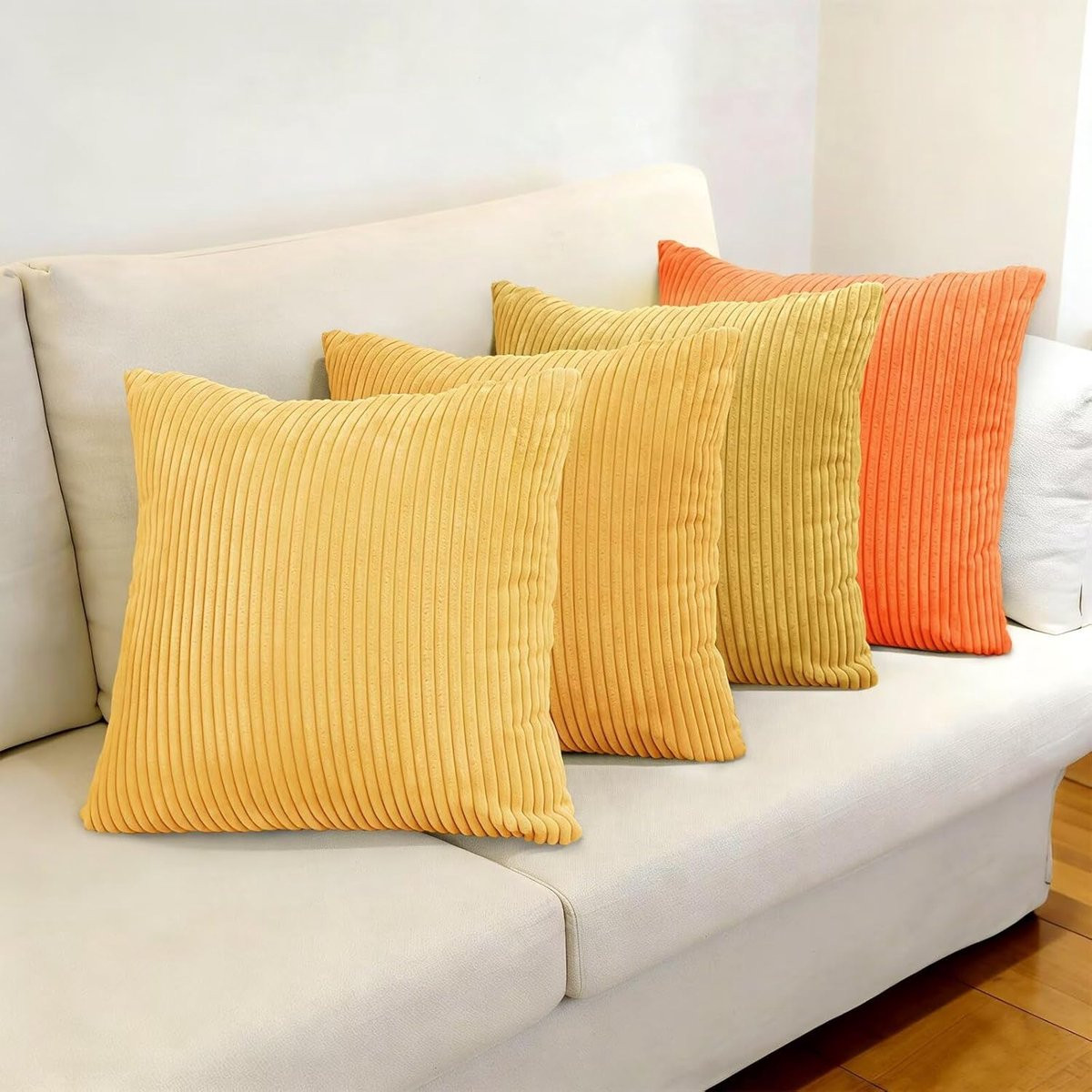 Set van 4 Longing Home kussenslopen, oranje en geel, 45 x 45 cm