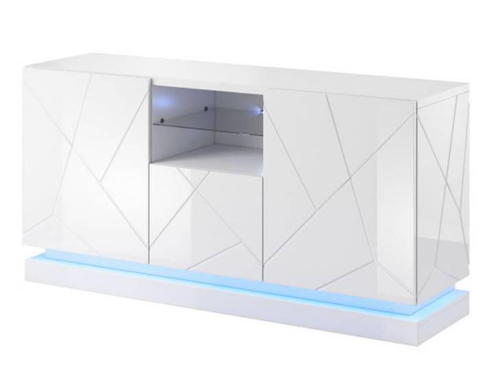 Buffet blanc laqué en bois design avec éclairage LED 150cm