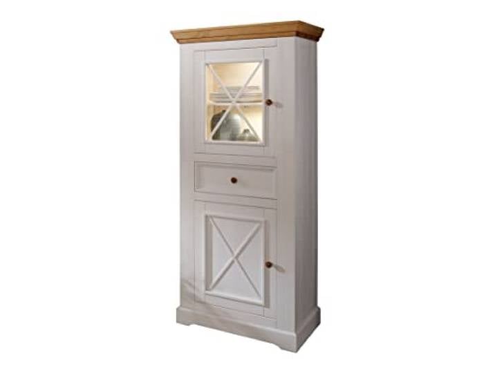 Woodroom Oslo Vitrine Vitrinenschrank Standvitrine Wohnzimmerschrank, Holz, Weiß, BxHxT 79x177x42 cm