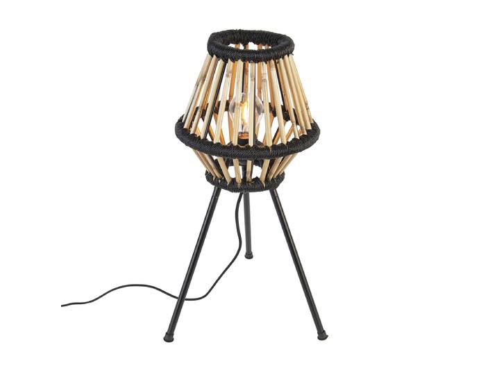 Lampe de table trépied rustique en bambou avec noir - Evalin