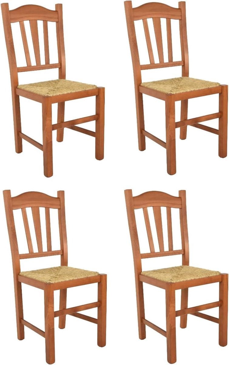 Set van 4 handgemaakte eetkamerstoelen in houtkleur