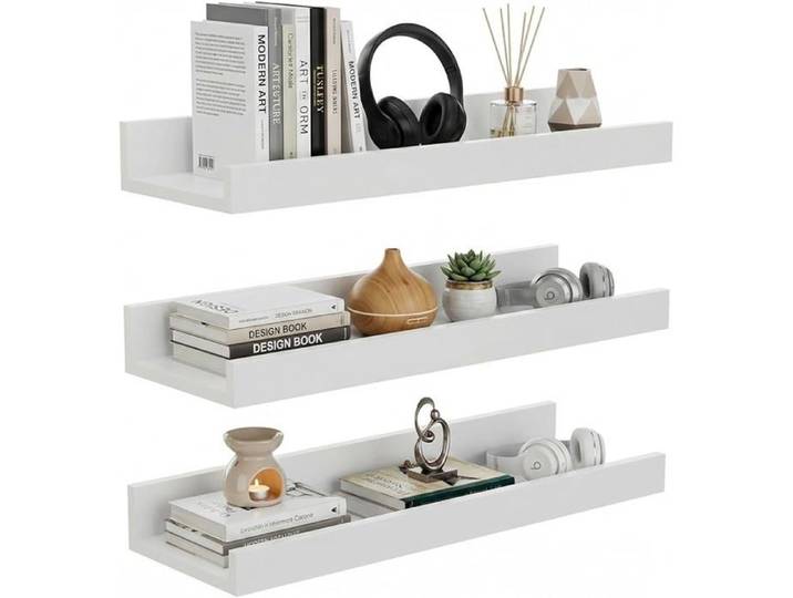 Étagère Murale 3 Pièces Blanche 40 cm Lot de 3 Tablettes Flottantes pour Photos Livres Épices Blanc Lot de 3