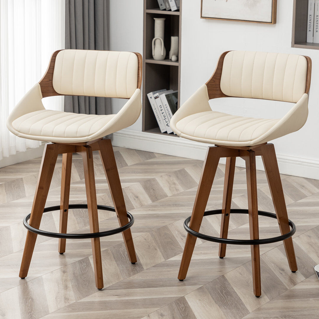 Blue Elephant Jobani Swivel Bar Stool Beige Bar Stool (76.2cm Seat Height)