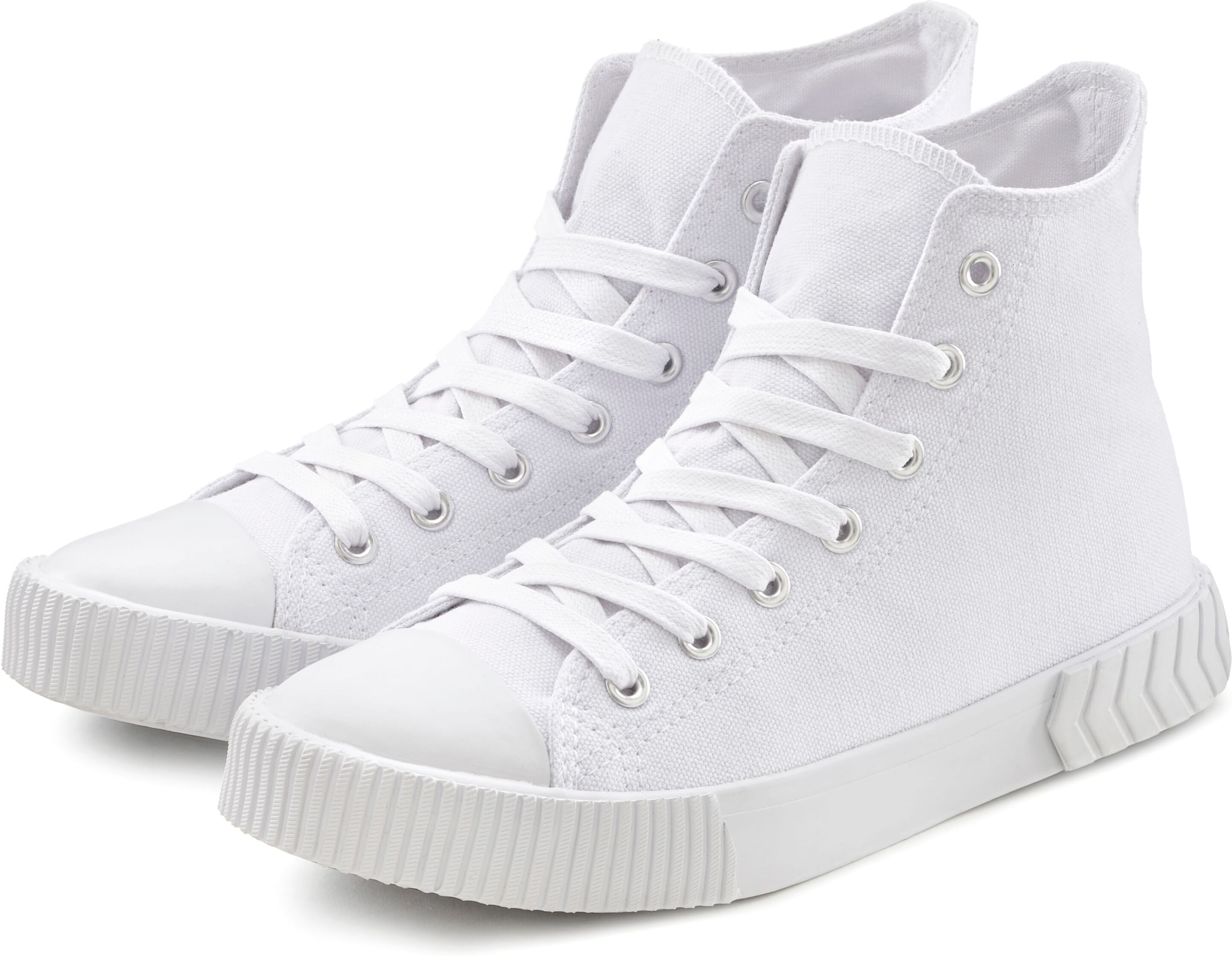 Stiefelette LASCANA, Damen, Gr. 39, weiss (weiß), Obermaterial: 100% Textilmaterial. Decksohle: 100% Textilmaterial. Futter: 100% Textilmaterial. Laufsohle: 100% Synthetik, unifarben, Schuhe Stiefelette, aus Textil zum Schnüren, High-Sneaker, Schnür-Boots