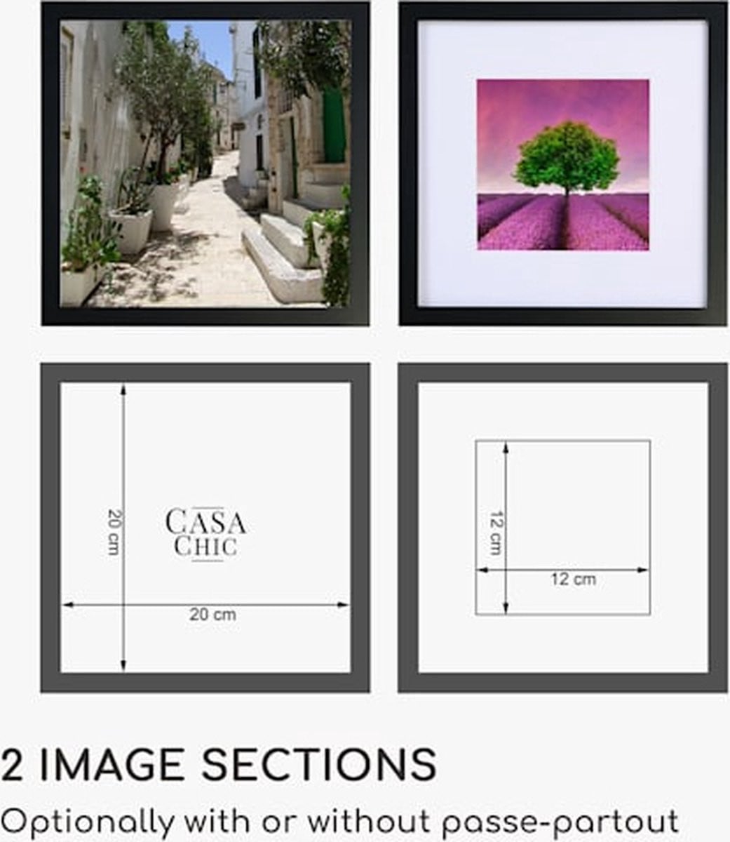 Casa Collection Casa Chic Vierkante Houten Fotolijst met Glas en Passe-partout, 20x20 cm