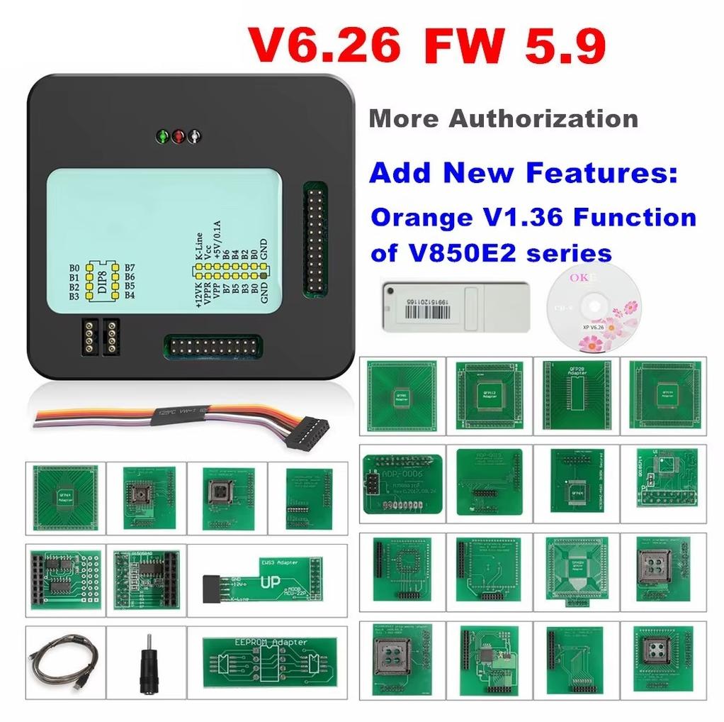 XPROG M - ECU-Programmiergerät - Version 6.26 - EEPROM/Flash lesen und schreiben - Komplettes Adapterset - Mehr Autorisierungen - Windows XP/7 64-Bit