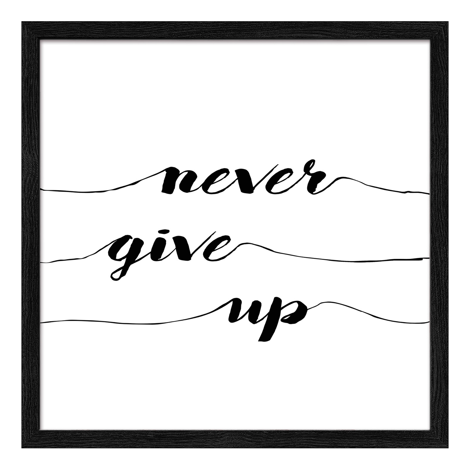 home24 Houten afbeelding Never Give Up floatglas, wit/zwart, 33 x 33 x 1 cm