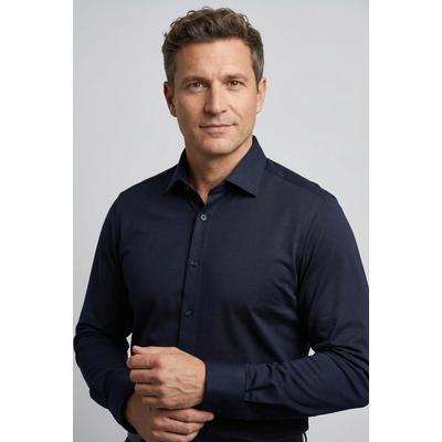 Businesshemd OLYMP "Level Five body fit Jerseyshirt", Herren, Gr. 39, N-Gr, blau (marine), Web, Obermaterial: 92% Baumwolle, 8% Elasthan, schmal, Hemden, in Jersey Qualität
