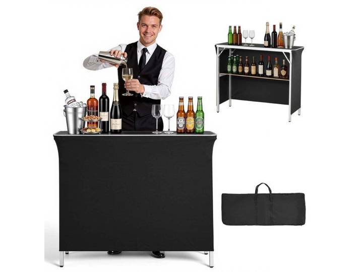 Table de Bar Pliable Portable 1100x385x885 mm Comptoir de Bar Mobile pour Fêtes avec Sac de Transport Foires