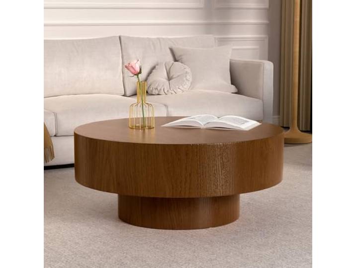 RZTPYS Moderner Runder Couchtisch Mit Stabiler Basis, Runde Couchtische Mit Natürlicher Holzmaserung, Teetisch/Zentraltisch Für Wohnzimmer, Wohnung, Büro, Braun,D77.5cm